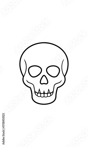 Simple line drawing of a human skull face on transparent background