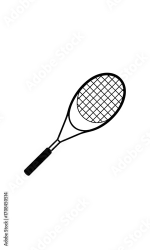 Illustration of a tennis racket in black on transparent background