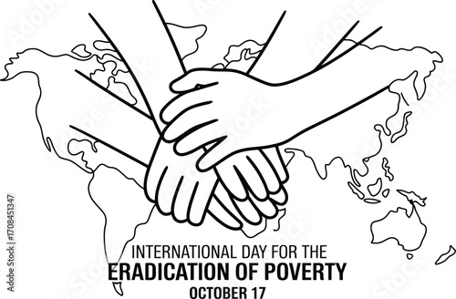 Hands reaching together over a world map, symbolizing global unity and the fight against poverty.