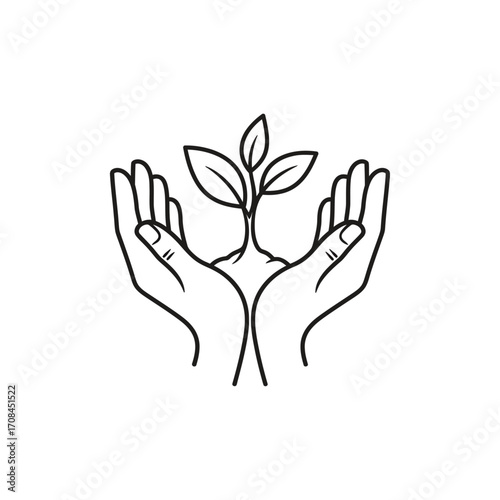 Hands holding a plant isolated on white background symbol of growth, care, and environmental protection