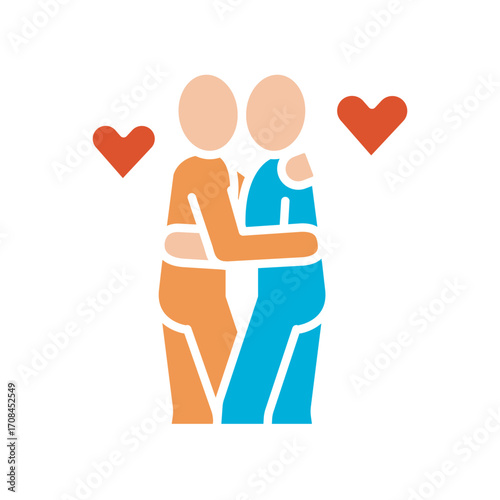 couple hugs flat color icon.