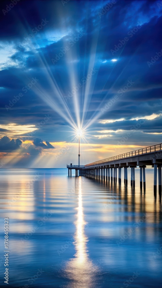 Fototapeta premium Twilight Ocean Scene with Piercing Light Beams