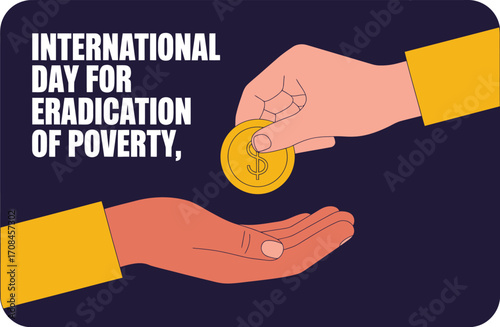 Generous hand offering coin to another in gesture of charity and support for poverty eradication.