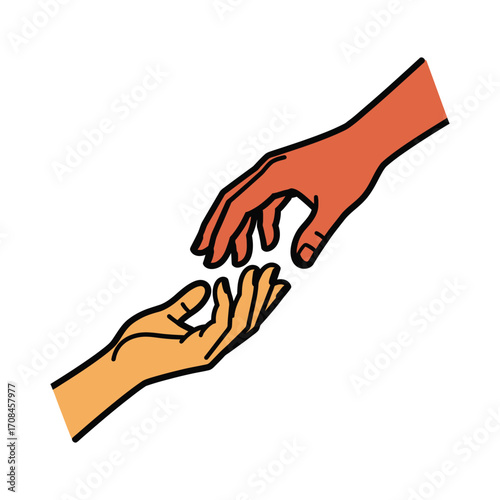 Two hands reaching out to each other, symbolizing connection, support, unity, and helping hands in a gesture of solidarity and friendship