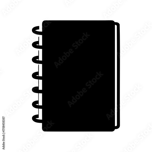 Black notebook with spiral binding provides a clean and simple design element