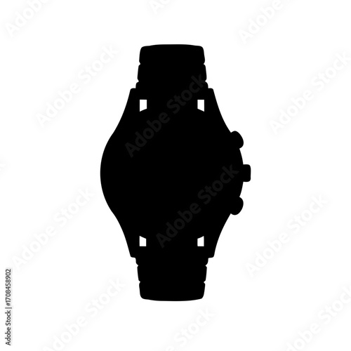 Black silhouette of a modern wristwatch with buttons and textured band