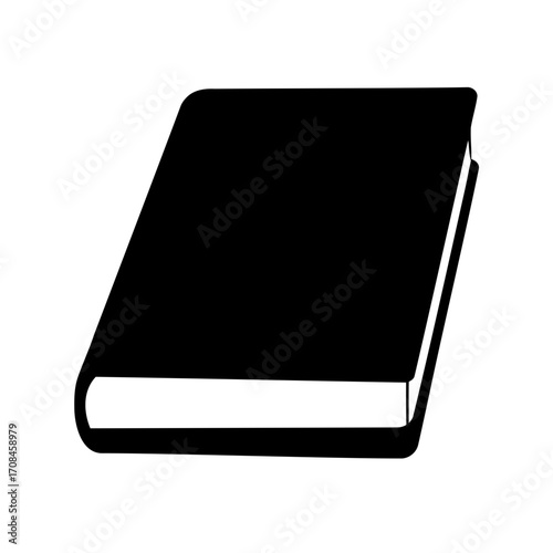 Black and white graphic illustration of a closed hardcover book icon