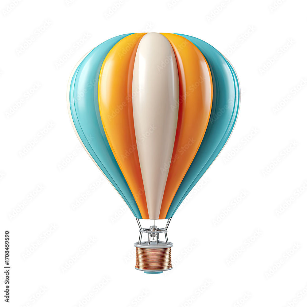 Fototapeta premium Vibrant hot air balloon, stylized design, with teal, orange, and cream colored stripes
