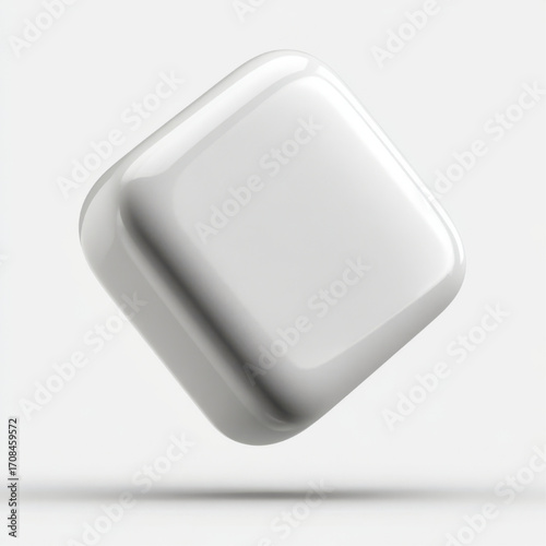 Glossy 3D rounded square, clean white, for modern UI elements and branding, with copy space