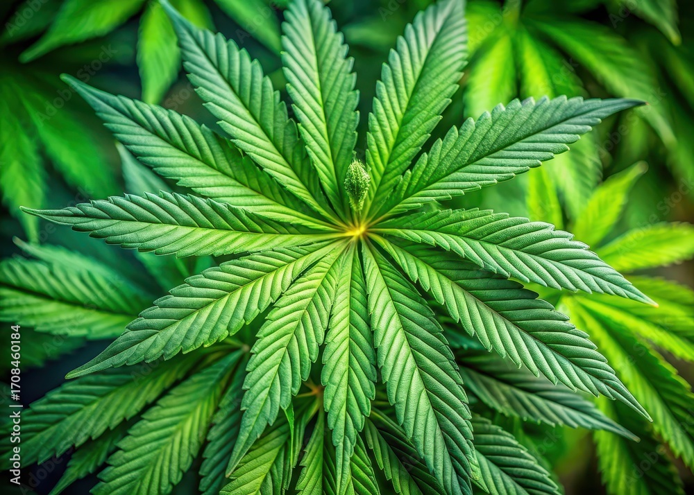 Fototapeta premium Cannabis leaves on green background with veins pattern