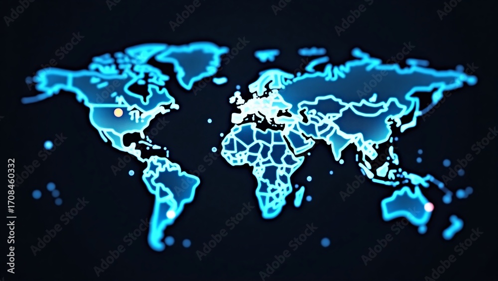 Fototapeta premium A glowing blue world map with small dots.