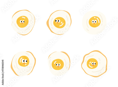 Set of cute cartoon fried eggs. Vector illustration in cartoon style.