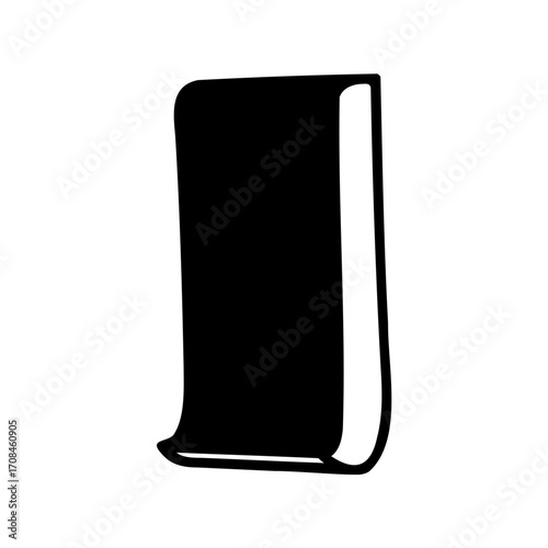 Stylized black book icon illustration with rounded spine and soft cover details