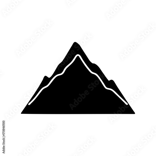 Simple black and white mountain range illustration with snow line detail
