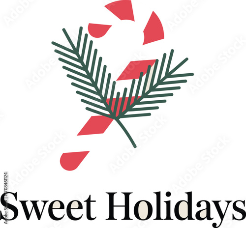 Stylized pine branch with falling petals and sweet holidays text for festive greetings