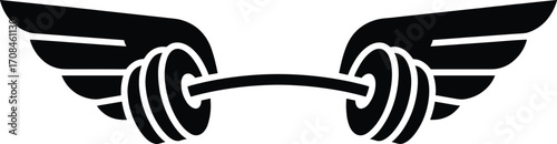 Barbell with wings symbol for fitness strength athleticism and gym motivation iconic graphic