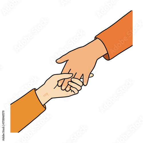 A compassionate conceptual illustration of a helping hand, with an adult gently holding a child's hand in a gesture of support, guidance, and care