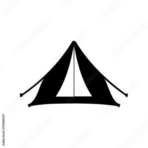 Black and white silhouette of an old style tent for camping