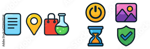 Colorful icons representing various activities and concepts in a modern digital environment with simple design elements