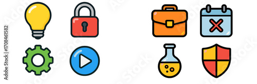 Set of colorful icons representing various concepts for digital design usage in applications and projects