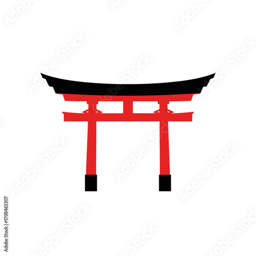 Torii Gate Vector, Minimal Japanese Culture Illustration, Shinto Temple Symbol, Traditional Asia Icon Isolated on White