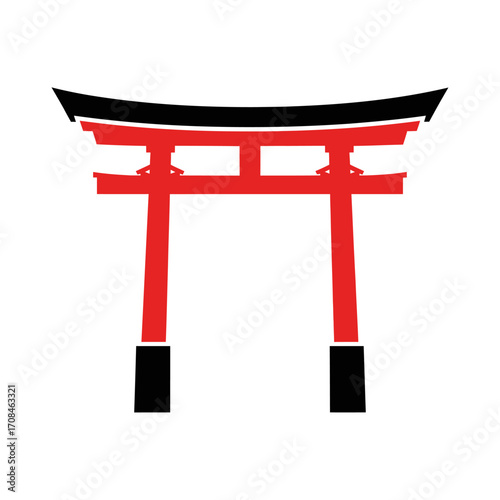 Torii Gate Vector, Minimal Japanese Culture Illustration, Shinto Temple Symbol, Traditional Asia Icon Isolated on White
