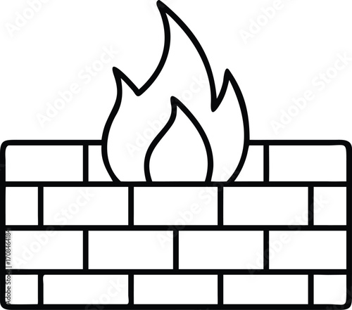 fire on a brick wall outline vector icon