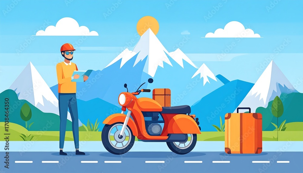 Fototapeta premium Delivery man reviewing map/mountain road