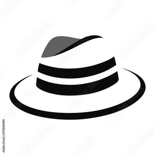 Classic Panama Hat with Black White Striped Band Vector