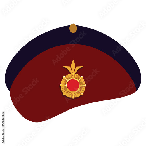 Crimson Velvet Beret with Gold Brooch Vector