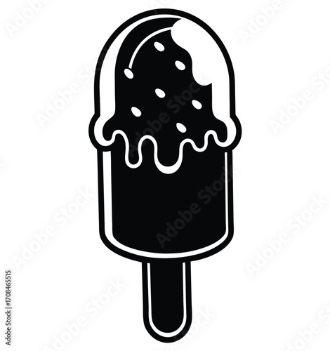 Chocolate ice cream cone icon with sweet frozen dessert illustration