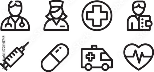 Medical Outline Icons Vector Set Healthcare Symbols for Clinic Hospital and Health Designs