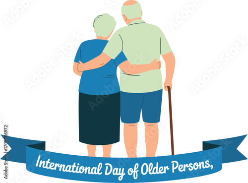 Loving older couple embracing, celebrating companionship and togetherness on International Day of Older Persons.