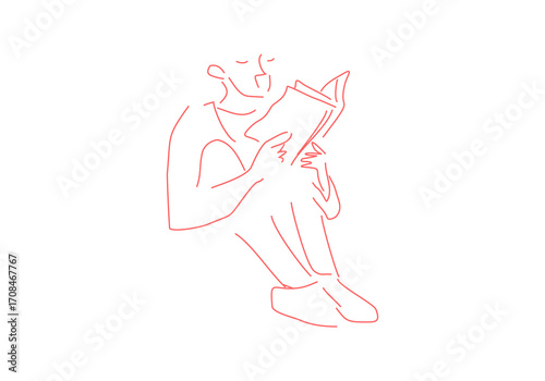 line drawing of a man reads a book. Hand drawn style illustration