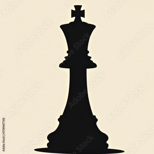 Chess King Silhouette: A commanding silhouette of the king chess piece, symbolizing strategic thinking and power, isolated against a neutral backdrop, hinting at intellect and strategy.