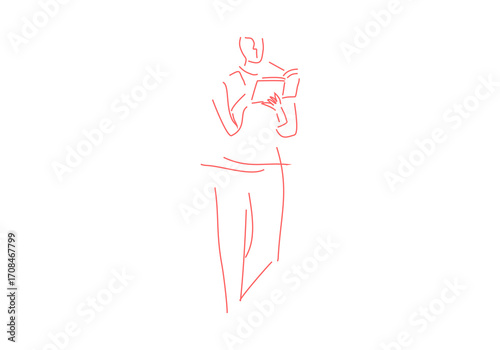 line drawing of a man reads a book. Hand drawn style illustration