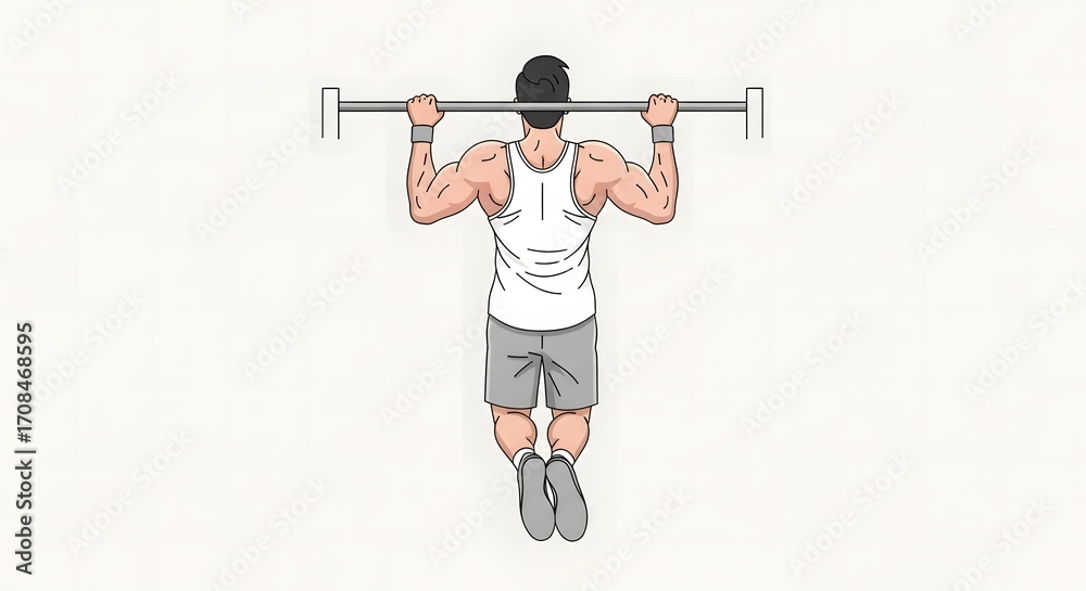 Obraz premium Man Performing a Pull-up Exercise Illustration of Strength Training on a Bar