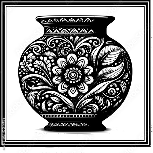 Intricate Ceramic Ornament: A meticulously illustrated ceramic vase, adorned with an elaborate floral design, embodying the timeless elegance of craftsmanship.