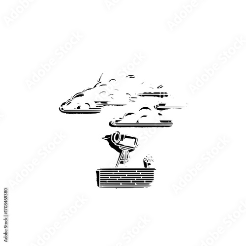 Vintage telescope under cloudy sky vector illustration for astronomy enthusiasts and stargazing lovers design