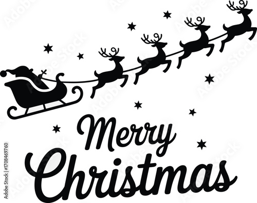 Sleek minimalist santa sleigh silhouette with merry christmas text festive design