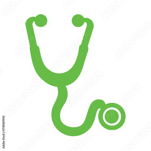 A green stethoscope icon against a white background, representing healthcare, medical, and health concepts, suitable for websites and design projects