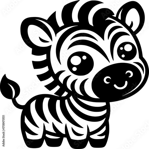 Whimsical Zebra: A charming and endearing cartoon illustration of a baby zebra, meticulously drawn with bold, contrasting lines, radiates an aura of playful innocence.