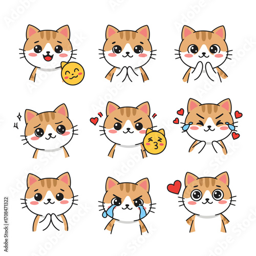 Cute cartoon cat expressions