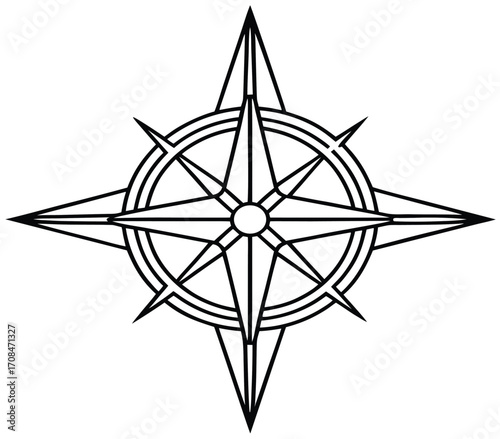 Compass rose star on black background vector illustration for a nautical map design
