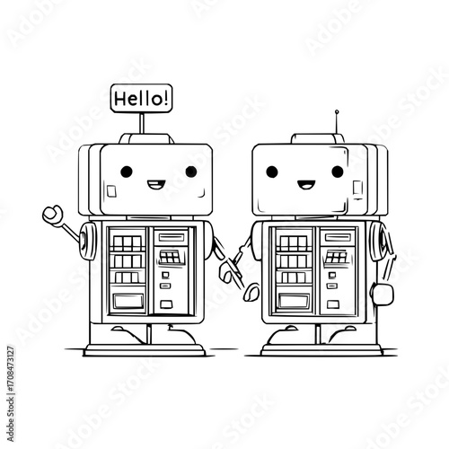 Cute robot friends illustration vector graphic design for kids coloring page and educational resources art