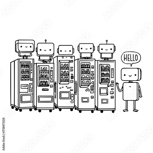 Cute robot vending machine cartoon illustration for commercial use and design projects vector graphic asset