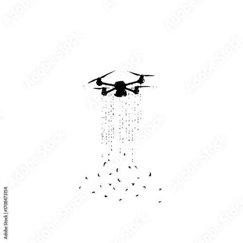 Drone illustration black and white aerial photography modern technology surveillance flying machine quadcopter art