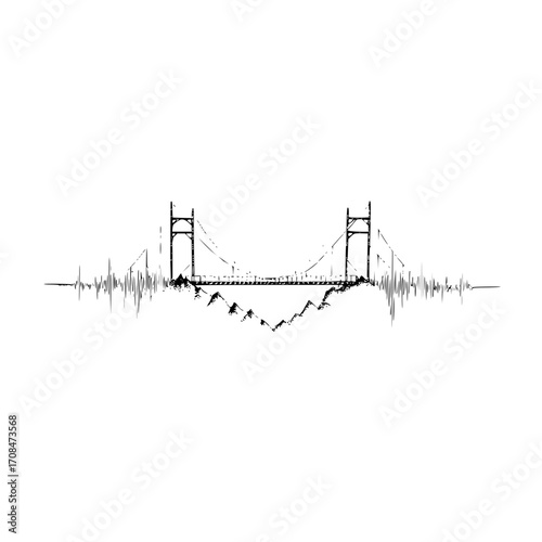 Golden gate bridge earthquake damage illustration san francisco landmark engineering disaster seismic activity art