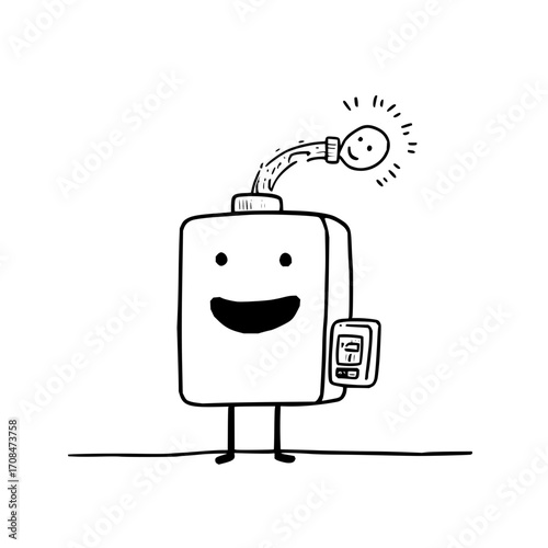 Cartoon water heater with happy face and digital control panel appliance plumbing home improvement energy efficient