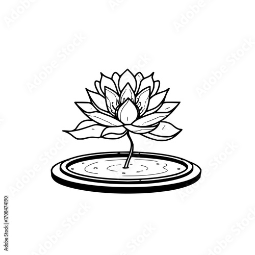 Lotus flower drawing in pond illustration for coloring page and outline design vector art is here now